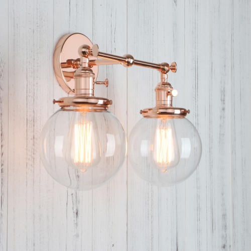 5.9"Globe Glass Vintage Industrial Loft Double Arm Wall Lamp Lighting Sconce